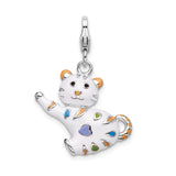 Goldia Sterling Silver and Enamel Cat W/Lobster Claw Clasp Charm