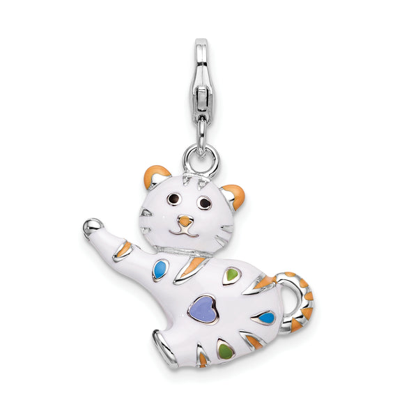 Goldia Sterling Silver and Enamel Cat W/Lobster Claw Clasp Charm