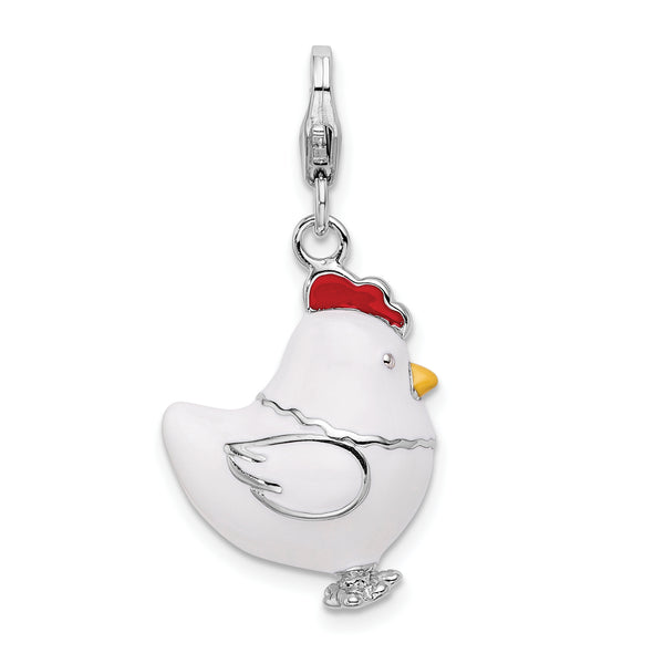 Goldia Sterling Silver and Enamel Chicken W/Lobster Claw Clasp Charm