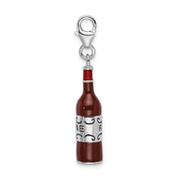Goldia Sterling Silver and Enamel Red Wine Bottle W/Lobster Claw Clasp Charm