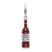 Goldia Sterling Silver and Enamel Red Wine Bottle W/Lobster Claw Clasp Charm