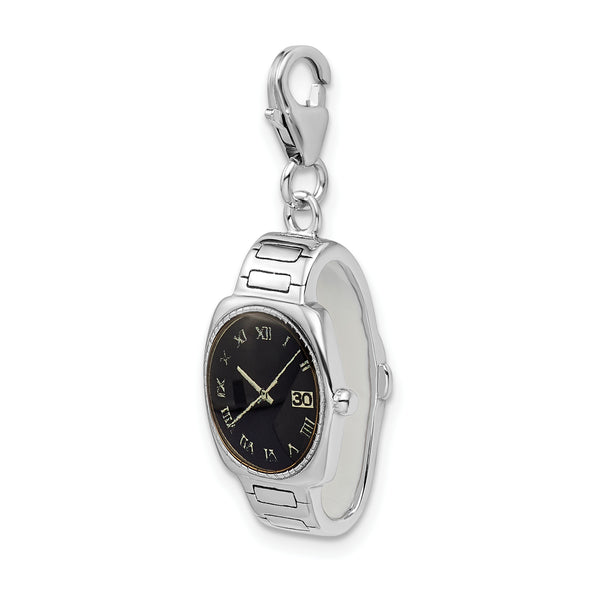 925 Sterling Silver and Enamel Wristwatch with Lobster Clasp Charm