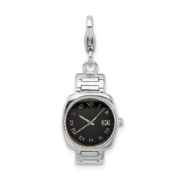 925 Sterling Silver and Enamel Wristwatch with Lobster Clasp Charm