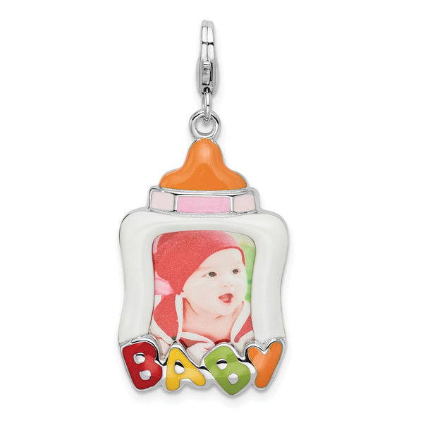 Sterling Silver Rhodium Enameled Baby Picture Frame w/Lobster