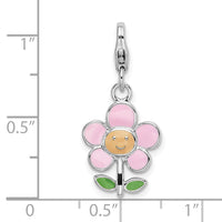 Sterling Silver Rhodium Enameled Flower w/Lobster Clasp Charm