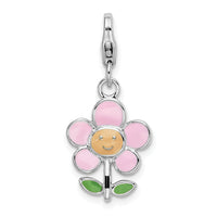 Sterling Silver Rhodium Enameled Flower w/Lobster Clasp Charm