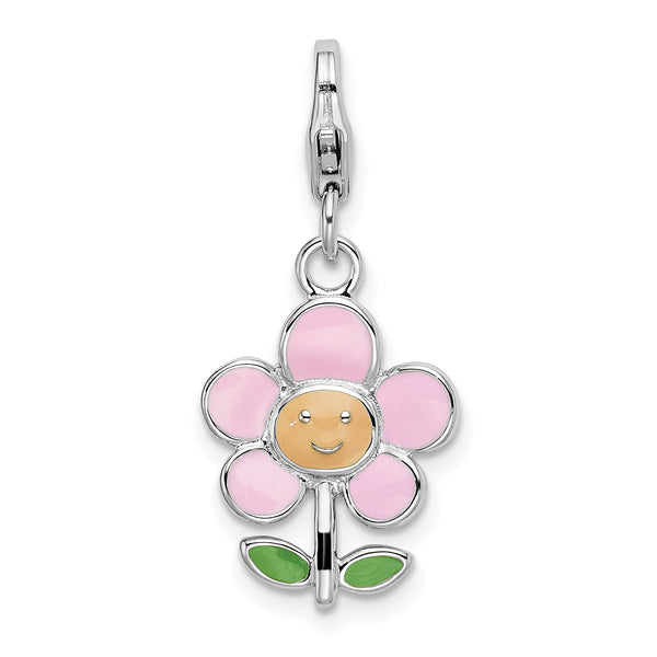 Sterling Silver Rhodium Enameled Flower w/Lobster Clasp Charm