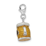 Sterling Silver Enameled Beer Mug W/lobster Claw Clasp Charm