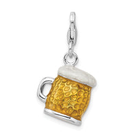 Sterling Silver Enameled Beer Mug W/lobster Claw Clasp Charm