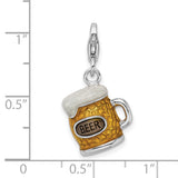 Sterling Silver Enameled Beer Mug W/lobster Claw Clasp Charm