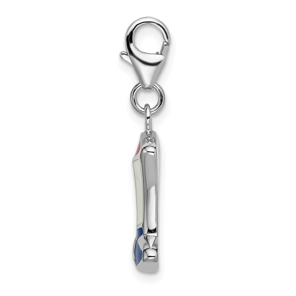 Sterling Silver Rhodium Enameled USA Hat w/Lobster Clasp Charm