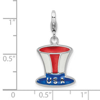 Sterling Silver Rhodium Enameled USA Hat w/Lobster Clasp Charm