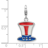 Sterling Silver Rhodium Enameled USA Hat w/Lobster Clasp Charm