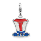 Sterling Silver Rhodium Enameled USA Hat w/Lobster Clasp Charm