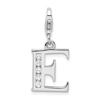 Sterling Silver CZ Letter E with Lobster Clasp Charm