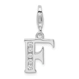 Sterling Silver CZ Letter F with Lobster Clasp Charm