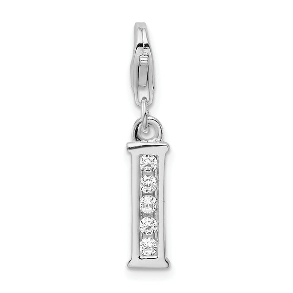 Sterling Silver CZ Letter I with Lobster Clasp Charm
