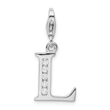 Sterling Silver CZ Letter L W/Lobster Claw Clasp Clasp Charm Charms