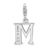 Sterling Silver CZ Letter M with Lobster Clasp Charm