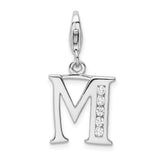 Sterling Silver CZ Letter M with Lobster Clasp Charm