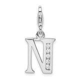 Sterling Silver CZ Letter N W/Lobster Claw Clasp Clasp Charm Charms