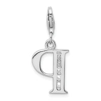 Sterling Silver CZ Letter P W/Lobster Claw Clasp Clasp Charm Charms