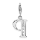 Sterling Silver CZ Letter P W/Lobster Claw Clasp Clasp Charm Charms