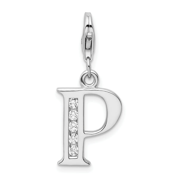 Sterling Silver CZ Letter P W/Lobster Claw Clasp Clasp Charm Charms