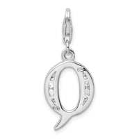 Sterling Silver CZ Letter Q W/Lobster Claw Clasp Clasp Charm Charms