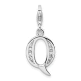 Sterling Silver CZ Letter Q W/Lobster Claw Clasp Clasp Charm Charms