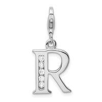 Sterling Silver CZ Letter R W/Lobster Claw Clasp Clasp Charm Charms
