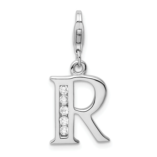 Sterling Silver CZ Letter R W/Lobster Claw Clasp Clasp Charm Charms