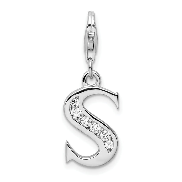 Amore La Vita Sterling Silver Rhodium-plated CZ Letter S Initial Charm