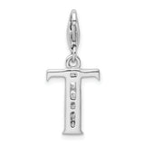 Sterling Silver CZ Letter T W/Lobster Claw Clasp Clasp Charm Charms