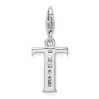 Sterling Silver CZ Letter T W/Lobster Claw Clasp Clasp Charm Charms