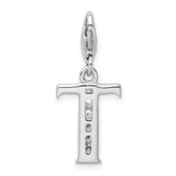 Sterling Silver CZ Letter T W/Lobster Claw Clasp Clasp Charm Charms