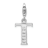 Sterling Silver CZ Letter T W/Lobster Claw Clasp Clasp Charm Charms