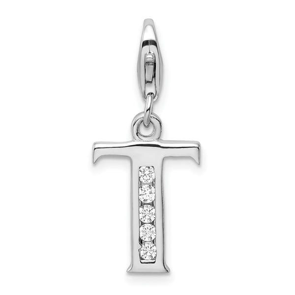 Sterling Silver CZ Letter T W/Lobster Claw Clasp Clasp Charm Charms