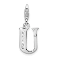 Sterling Silver CZ Letter U W/Lobster Claw Clasp Clasp Charm Charms