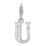 Sterling Silver CZ Letter U W/Lobster Claw Clasp Clasp Charm Charms