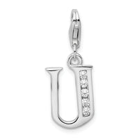 Sterling Silver CZ Letter U W/Lobster Claw Clasp Clasp Charm Charms