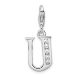 Sterling Silver CZ Letter U W/Lobster Claw Clasp Clasp Charm Charms