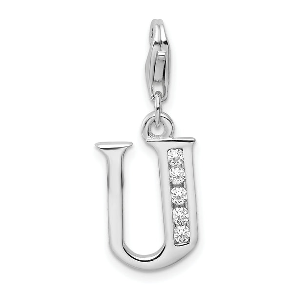 Sterling Silver CZ Letter U W/Lobster Claw Clasp Clasp Charm Charms