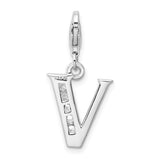 Sterling Silver CZ Letter V W/Lobster Claw Clasp Clasp Charm Charms