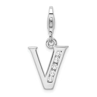 Sterling Silver CZ Letter V W/Lobster Claw Clasp Clasp Charm Charms