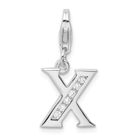 Sterling Silver CZ Letter X W/Lobster Claw Clasp Clasp Charm Charms