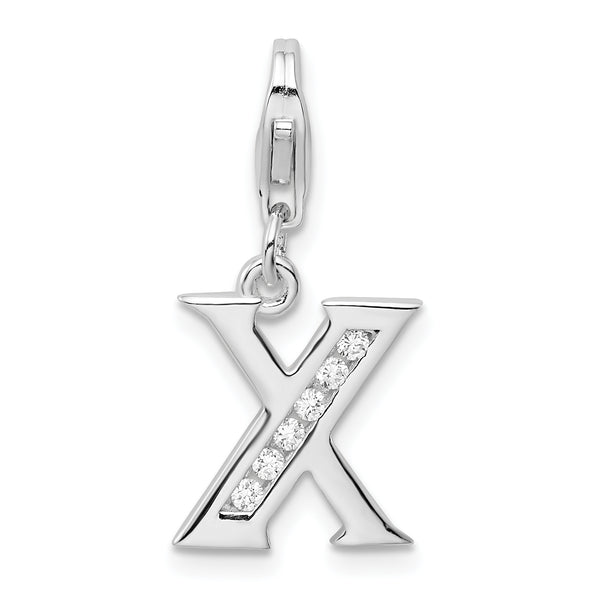 Sterling Silver CZ Letter X W/Lobster Claw Clasp Clasp Charm Charms