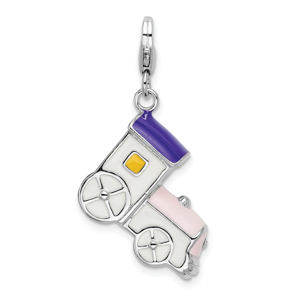 Amore La Vita Sterling Silver RH 3-D Enameled Train w/Lobster Clasp Charm QCC1051