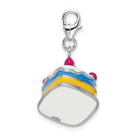 Goldia Sterling Silver 3-d Enameled Cake W/Lobster Claw Clasp Charm