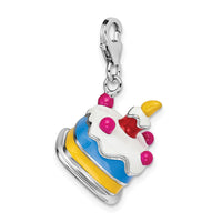 Goldia Sterling Silver 3-d Enameled Cake W/Lobster Claw Clasp Charm